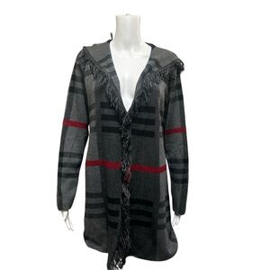 Charlie B Plaid Cardigan Gray Red Size M